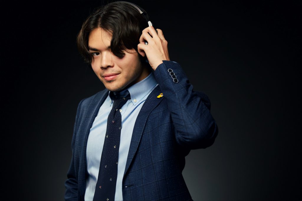 A portrait of Shane with headphones. Taken by Mike Tsukamoto.